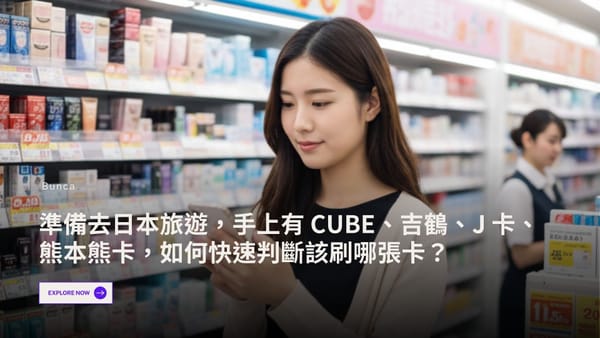 準備去日本旅遊，手上有 CUBE、吉鶴、J 卡、熊本熊卡，如何快速判斷該刷哪張卡？